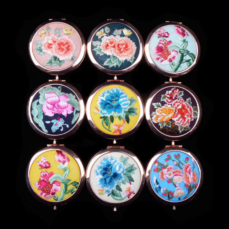 惠济化妆随身镜精品出国送礼刺绣中国风古风摄影 手绣镜子